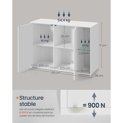 Meuble TV, Meuble De Rangement, Buffet Avec Éclairage Et Étagère En Verre