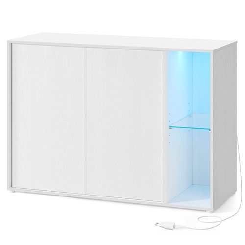 Meuble TV, Meuble De Rangement, Buffet Avec Éclairage Et Étagère En Verre