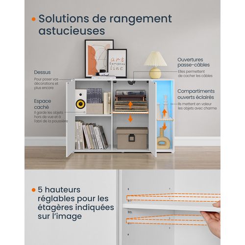 Meuble TV, Meuble De Rangement, Buffet Avec Éclairage Et Étagère En Verre