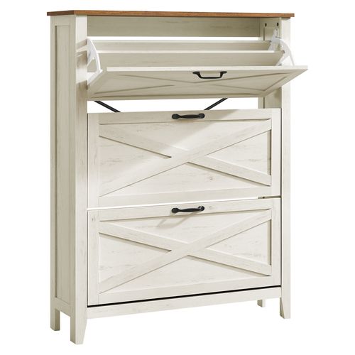 Meuble à Chaussures à 3 Abattants, Étroit, Capacité De 18 à 24 Paires, Blanc Rustique