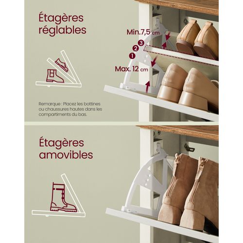 Meuble à Chaussures à 3 Abattants, Étroit, Capacité De 18 à 24 Paires, Blanc Rustique