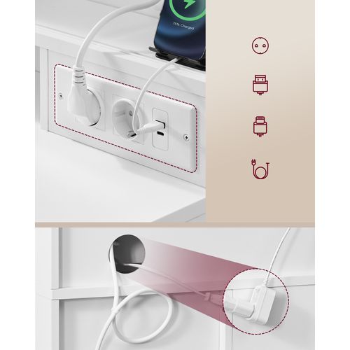 Coiffeuse Avec Miroir LED, 9 Tiroirs, Tabouret, Loupe 10x, Éclairage 3 Couleurs, Blanc Nuage