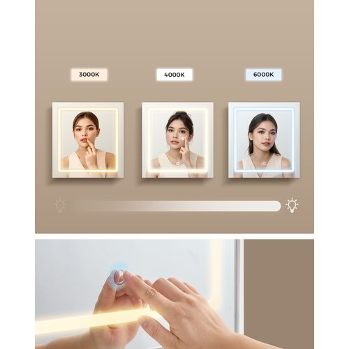 Coiffeuse Avec Miroir LED, 9 Tiroirs, Tabouret, Loupe 10x, Éclairage 3 Couleurs, Blanc Nuage