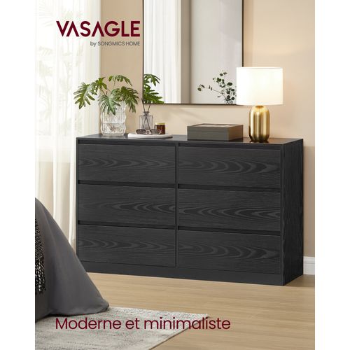Commode Chambre 6 Tiroirs, 40 X 119,4 X 75 Cm, Style Moderne, Noir Boisé