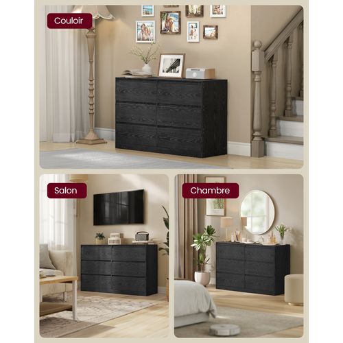 Commode Chambre 6 Tiroirs, 40 X 119,4 X 75 Cm, Style Moderne, Noir Boisé