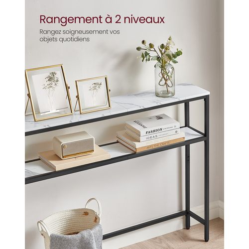 Console Pour Couloir, Table De Salon Fine à 2 Niveaux, 20 X 80 X 80 Cm, Blanc Marbré Et Noir D'encre