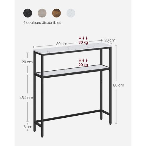 Console Pour Couloir, Table De Salon Fine à 2 Niveaux, 20 X 80 X 80 Cm, Blanc Marbré Et Noir D'encre