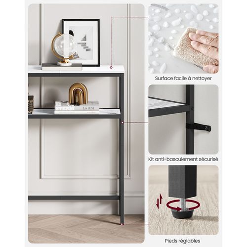 Console Pour Couloir, Table De Salon Fine à 2 Niveaux, 20 X 80 X 80 Cm, Blanc Marbré Et Noir D'encre