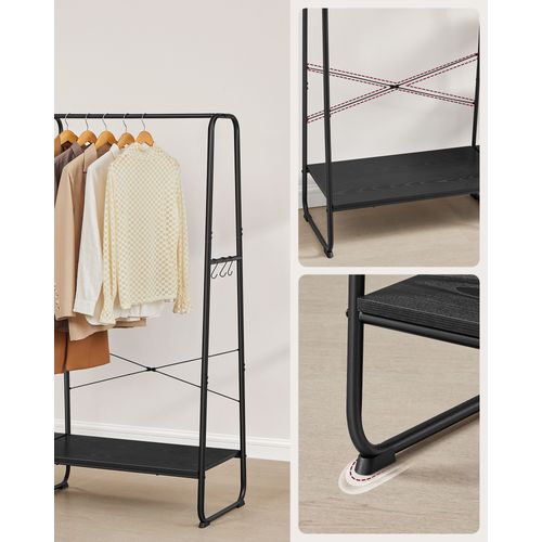 Porte-manteau Sur Pieds, Avec 5 Étagèress De Rangement, 6 Crochets, Noir Boisé Et Noir Mat