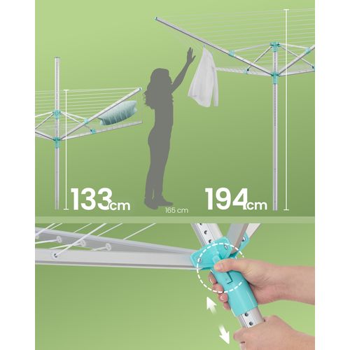 Séchoir à Linge Rotatif Réglable En Hauteur De 60 M, Pour 6 Charges De Machine à Laver, Argenté/vert