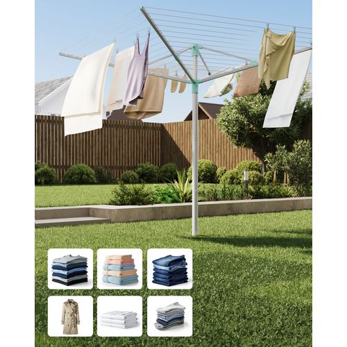 Séchoir à Linge Rotatif Réglable En Hauteur De 60 M, Pour 6 Charges De Machine à Laver, Argenté/vert
