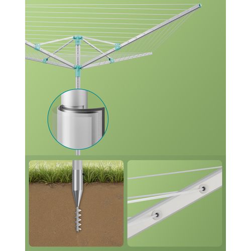 Séchoir à Linge Rotatif Réglable En Hauteur De 60 M, Pour 6 Charges De Machine à Laver, Argenté/vert