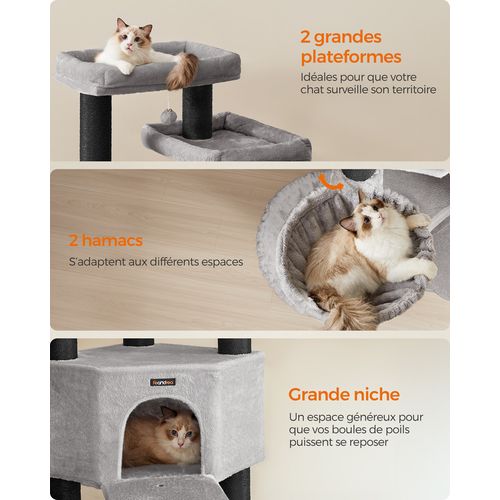 Grand Arbre à Chat, XXL, 55 X 55 X 186,7 Cm, Poteaux En Sisal De 11 Cm De Diamètre, Gris Et Noir