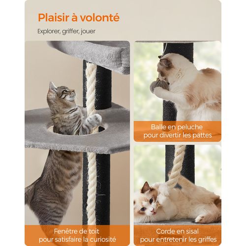 Grand Arbre à Chat, XXL, 55 X 55 X 186,7 Cm, Poteaux En Sisal De 11 Cm De Diamètre, Gris Et Noir