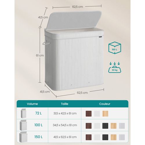 Panier à Linge Sale Avec Couvercle, Corbeille Linge Sale En Bambou, Sac Intérieur Amovible