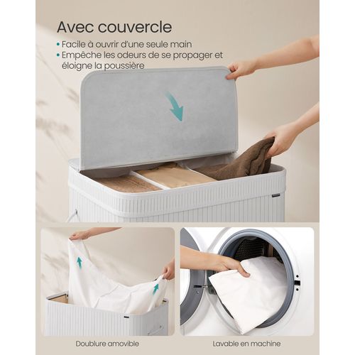 Panier à Linge Sale Avec Couvercle, Corbeille Linge Sale En Bambou, Sac Intérieur Amovible