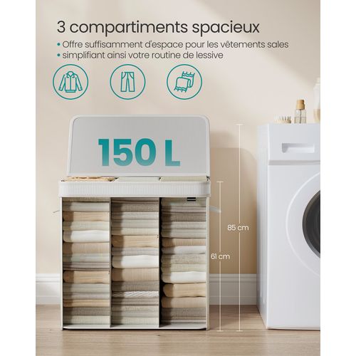 Panier à Linge Sale Avec Couvercle, Corbeille Linge Sale En Bambou, Sac Intérieur Amovible