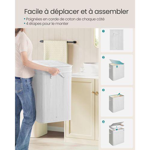 Panier à Linge Sale Avec Couvercle, Corbeille Linge Sale En Bambou, Sac Intérieur Amovible