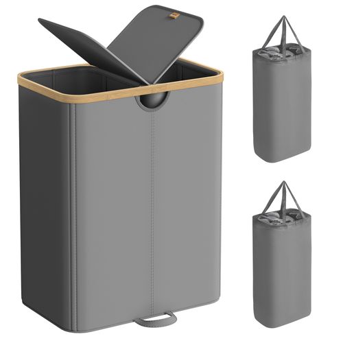Panier à Linge à 2 Compartiments, 150 Litres, Sacs Amovibles, Gris Ardoise Et Beige Naturel
