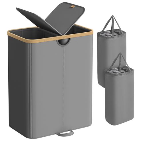 Panier à Linge à 2 Compartiments, 150 Litres, Sacs Amovibles, Gris Ardoise Et Beige Naturel