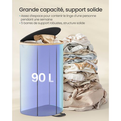 Panier à Linge, Corbeille à Linge Sale, 90 Litres, Avec Couvercle, Sac Amovible