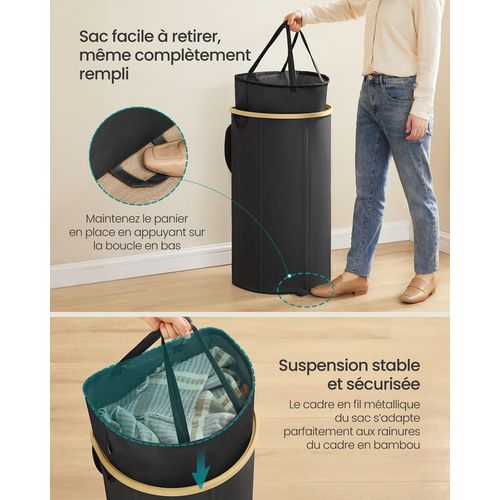 Panier à Linge, Corbeille à Linge Sale, 90 Litres, Avec Couvercle, Sac Amovible