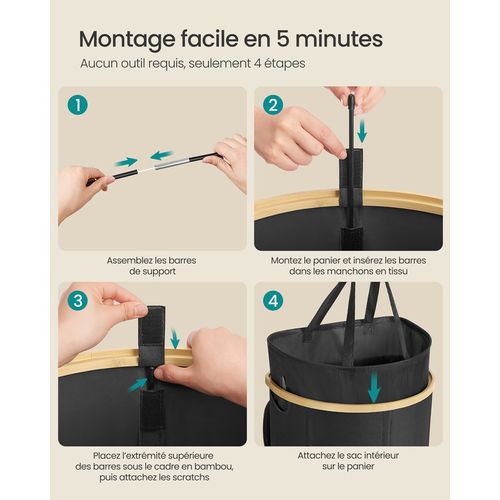 Panier à Linge, Corbeille à Linge Sale, 90 Litres, Avec Couvercle, Sac Amovible