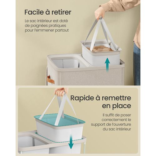 Panier à Linge De 170 L, 2 Compartiments, Montage Facile, Avec Couvercle Et Poignées