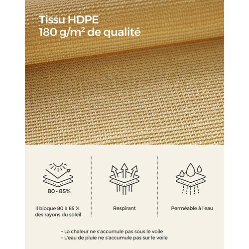 Voile D’ombrage 3 X 3 M, Protection Solaire En Tissu Hdpe, Respirant, Perméable à L’eau