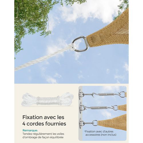 Voile D’ombrage 3 X 3 M, Protection Solaire En Tissu Hdpe, Respirant, Perméable à L’eau