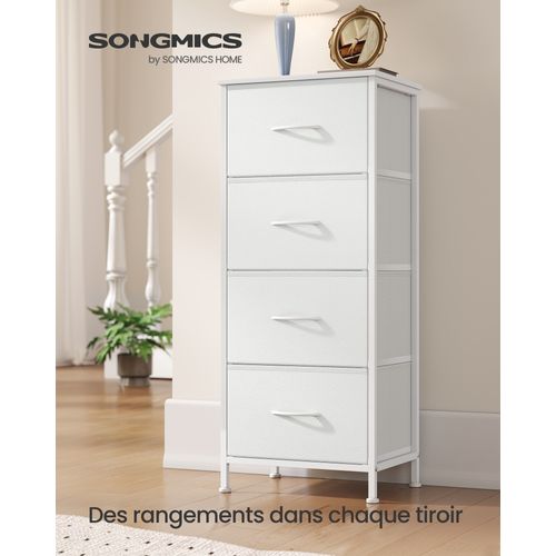 Commode 4 Tiroirs, Acier, Panneau Mdf, Tissu Non-tissé, Pour Couloir, Entrée, Chambre, Blanc