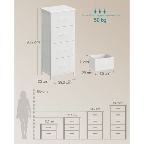 Commode 4 Tiroirs, Acier, Panneau Mdf, Tissu Non-tissé, Pour Couloir, Entrée, Chambre, Blanc