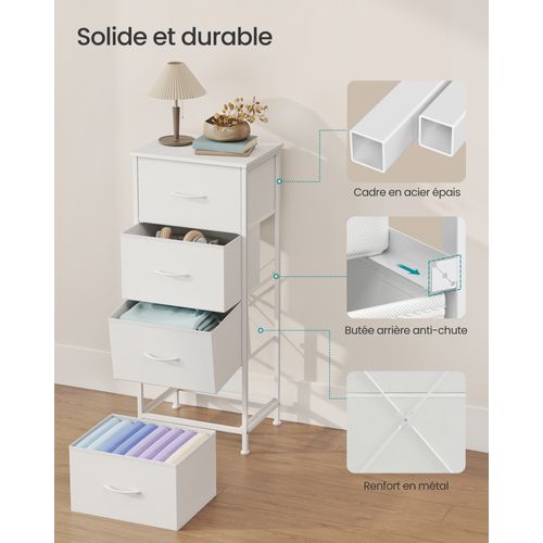 Commode 4 Tiroirs, Acier, Panneau Mdf, Tissu Non-tissé, Pour Couloir, Entrée, Chambre, Blanc