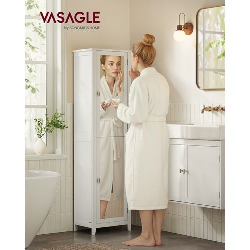 Armoire De Salle De Bain Haut, Avec Miroir,avec Étagères Réglables, 30 X 40 X 160 Cm, Blanc