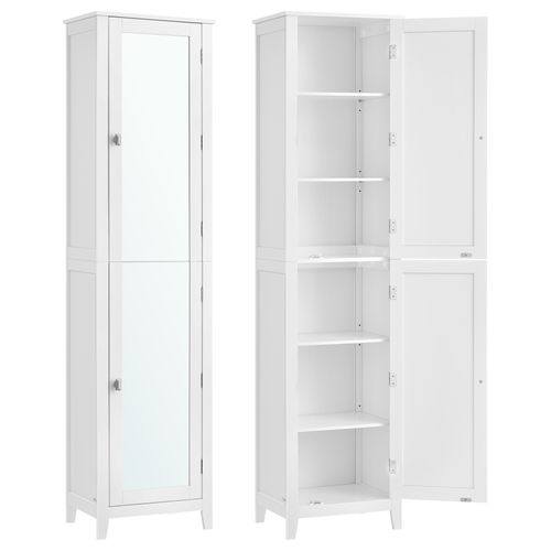 Armoire De Salle De Bain Haut, Avec Miroir,avec Étagères Réglables, 30 X 40 X 160 Cm, Blanc