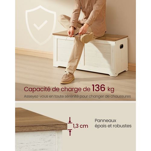 Coffre De Rangement, Banc à Chaussures, Avec 2 Charnières De Sécurité, Imitation Grange
