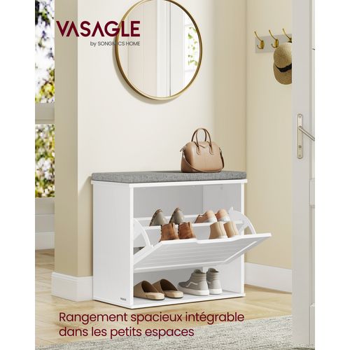 Meuble D’entrée Sur 3 Niveaux, Tiroir Rabattable, 30 X 60 X 53,5 Cm, Blanc Nuage Et Gris Tourterelle