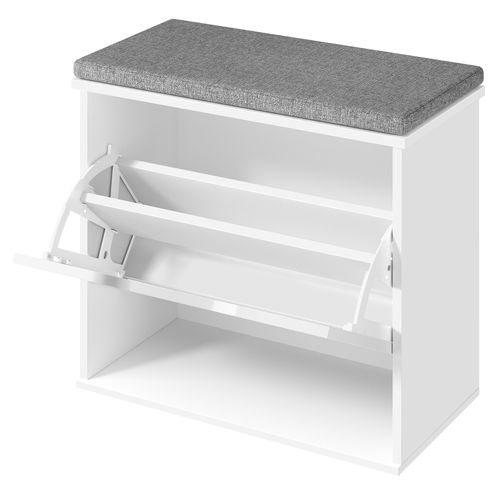 Meuble D’entrée Sur 3 Niveaux, Tiroir Rabattable, 30 X 60 X 53,5 Cm, Blanc Nuage Et Gris Tourterelle