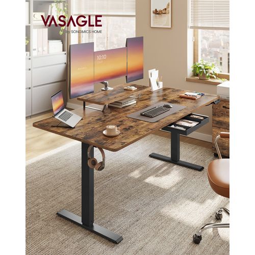 Bureau Électrique Réglable En Hauteur, 160 X 80 Cm, Tiroir, Port USB-c, Marron Rustique