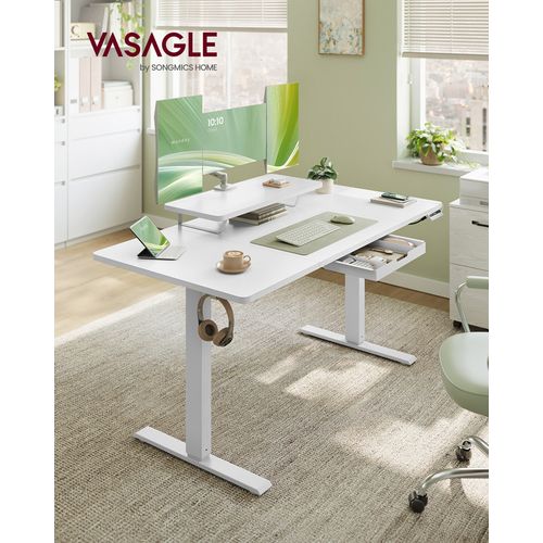 Bureau Électrique Réglable En Hauteur, 140 X 70 Cm, Port USB-c, Blanc Nuage