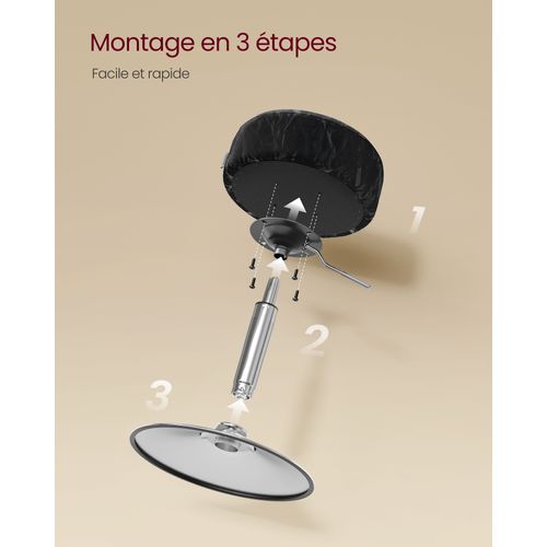 Tabourets De Maquillage, Lot De 2, Réglables En Hauteur, Pivotants à 360 Degrés, En Pu, Noir D'encre