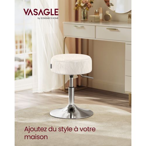 Tabourets De Maquillage, Lot De 2, Réglables En Hauteur, Pivotants à 360 Degrés, En Pu, Blanc Crème