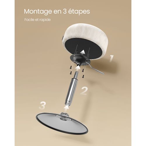 Tabourets De Maquillage, Lot De 2, Réglables En Hauteur, Pivotants à 360 Degrés, En Pu, Blanc Crème