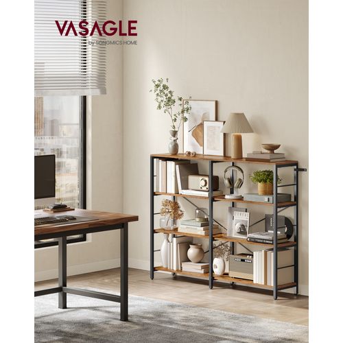 Bibliothèque 4 Niveaux, 30 X 120 X 109,4 Cm, Style Industriel,  Marron Rustique Et Noir D'encre