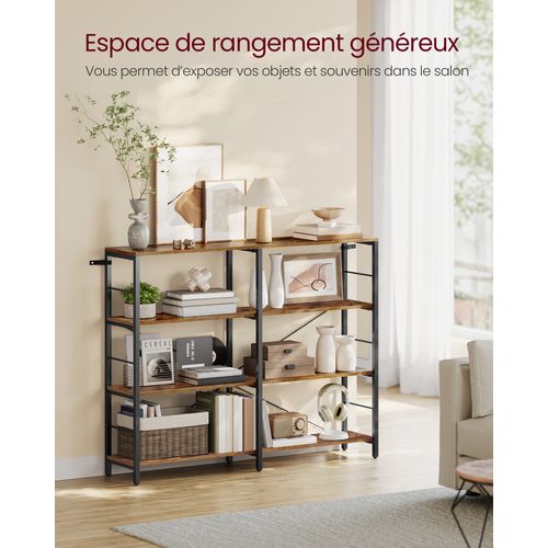 Bibliothèque 4 Niveaux, 30 X 120 X 109,4 Cm, Style Industriel,  Marron Rustique Et Noir D'encre