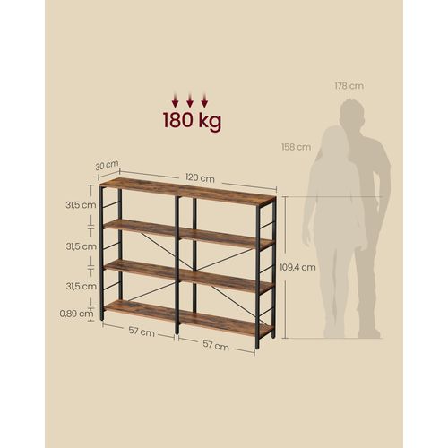 Bibliothèque 4 Niveaux, 30 X 120 X 109,4 Cm, Style Industriel,  Marron Rustique Et Noir D'encre