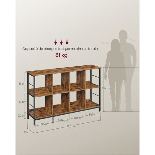 Meuble De Rangement 2 Niveaux, Étagère Rangement, Bibliothèque Style Industriel, 8 Cubes