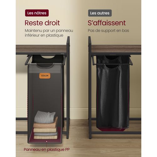 Panier à Linge 100 L, Roulettes, Chariot Avec Étagères, Sac, 2 Compartiments, Noir Et Marron