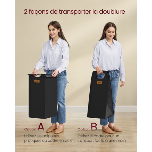 Panier à Linge 100 L, Roulettes, Chariot Avec Étagères, Sac, 2 Compartiments, Noir Et Marron