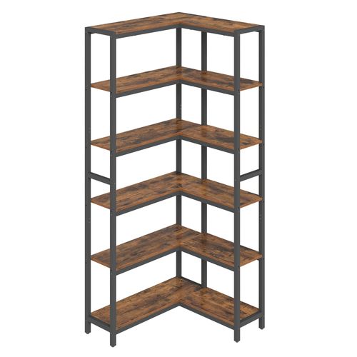 Étagère De Rangement à 6 Niveaux, Bibliothèque Moderne D’angle, Marron Et Noir